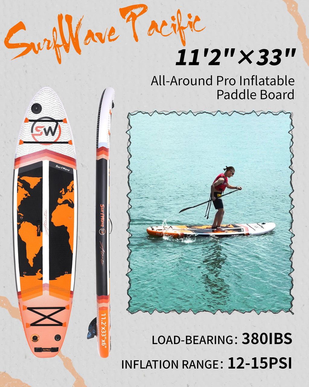 Pro Inflatable SUP Board, orange stand up paddle board 11ft All-Around inflatable stand up Paddle Board - Military-Grade for Surfing & Expedition, Includes Carbon Paddle & Pro Pump