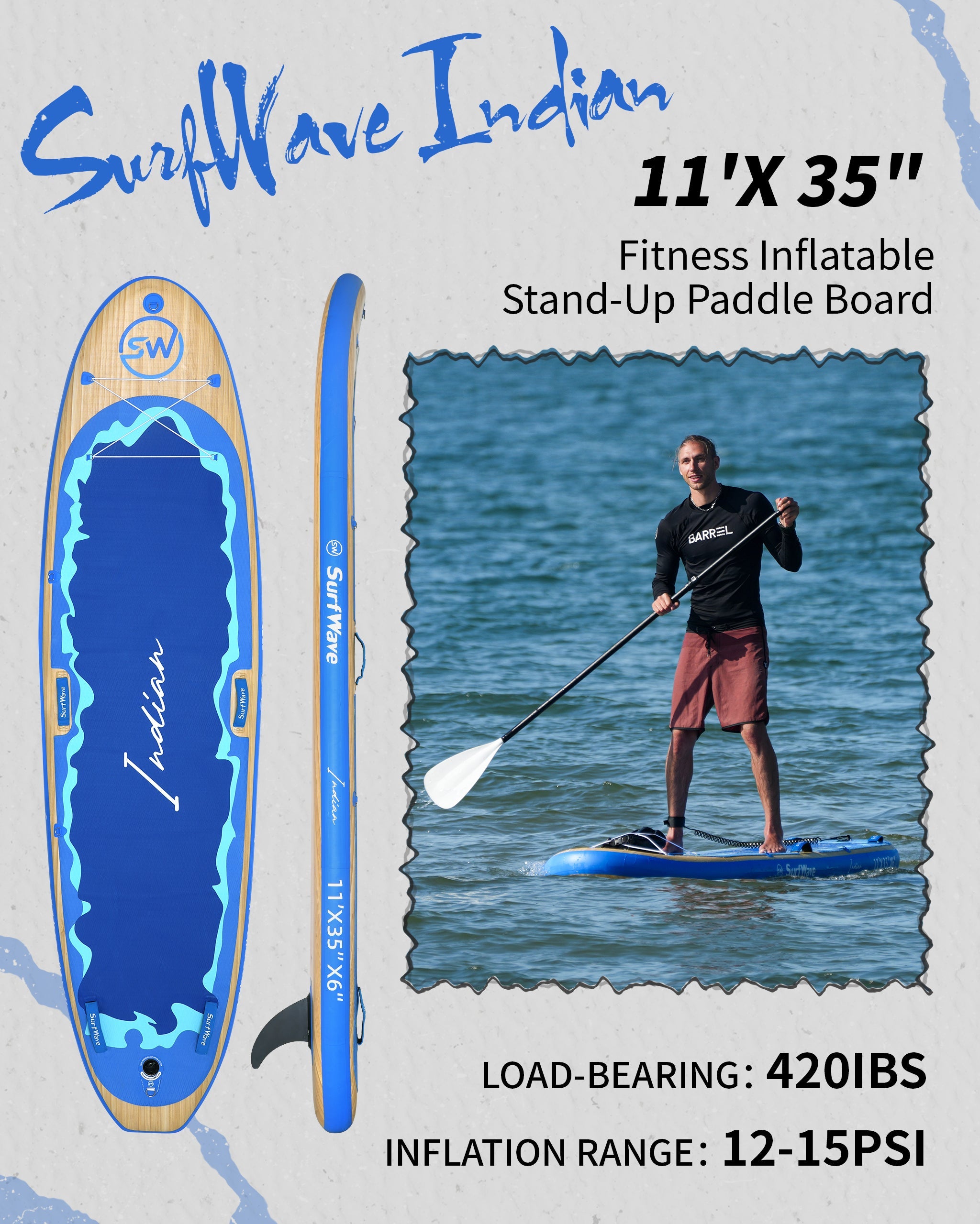 SurfWave Indian Fitness SUP Board Package,silver paddle board