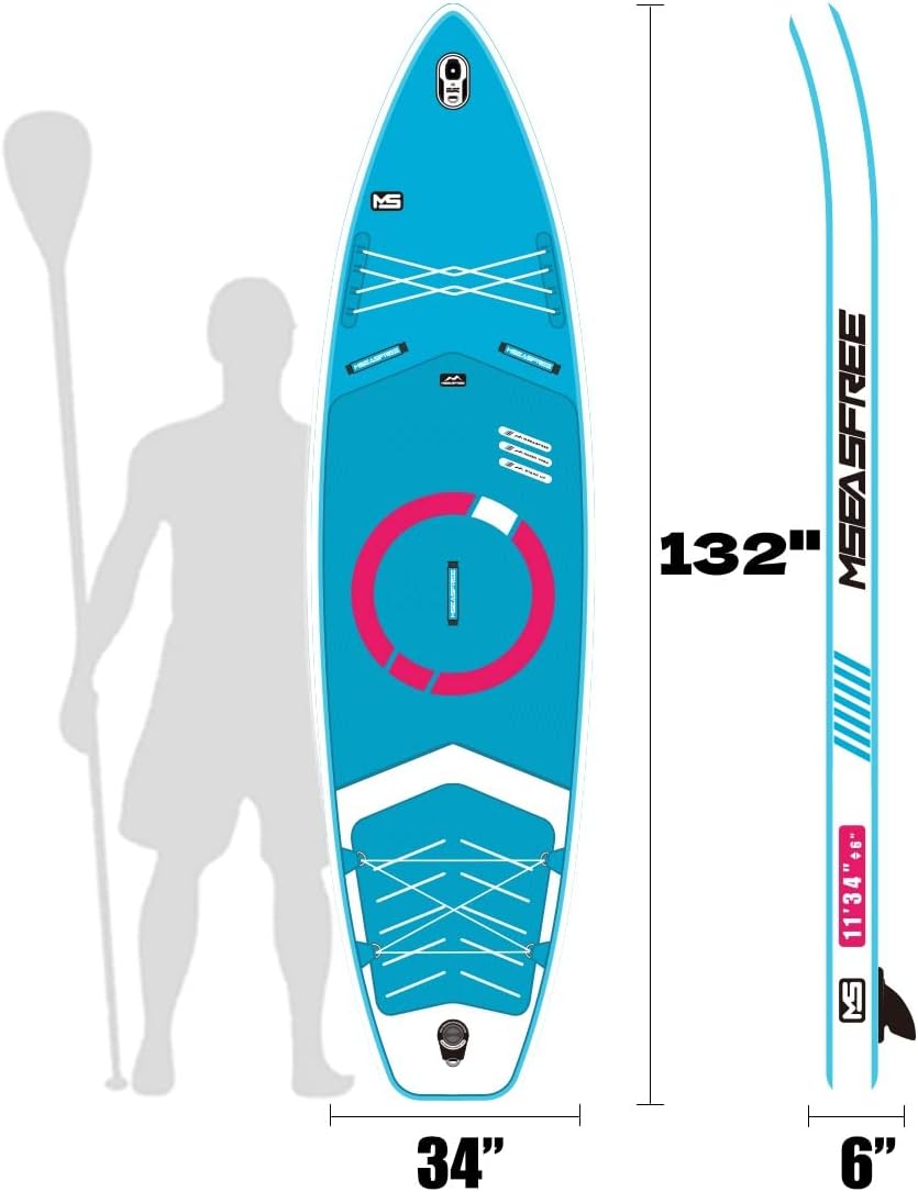 11ft Premium Inflatable Stand Up Paddle Board, Yoga Board with Durable SUP Accessories&Carry Bag Waterproof Bag, Leash | Wide Stance, Surf Control, Non-Slip Deck, Leash, Paddle and Pump for Youth & Adult
