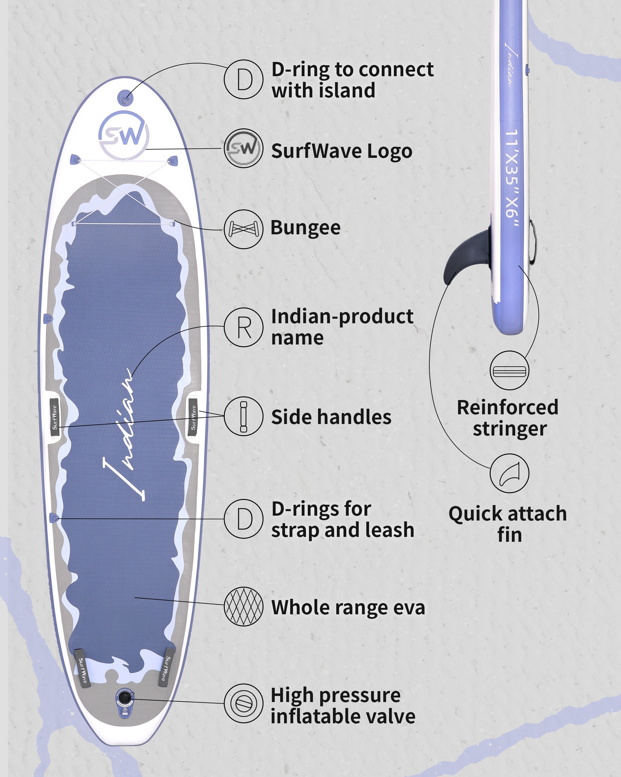 SurfWave Indian Fitness SUP Board Package,silver paddle board