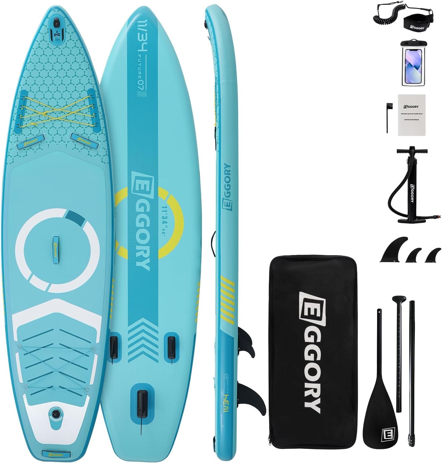 EGGORY SUP Board,Inflatable Paddle Board,Stand Up Paddle Board Set, Extra Wide SUP Board with Removable Fin, Floating Paddle, Hand Pump, Waterproof Phone Pouch,Traveling Board