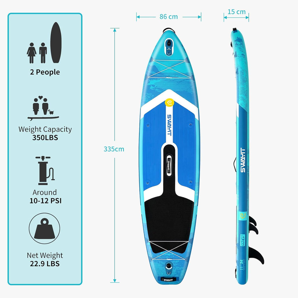 Deep Green Inflatable Stand Up Paddle Board – Durable SUP with Adjustable Paddle,Dual Action Pump, Carry Bag, Ankle Leash, Non-Slip EVA Deck – All Skill Levels