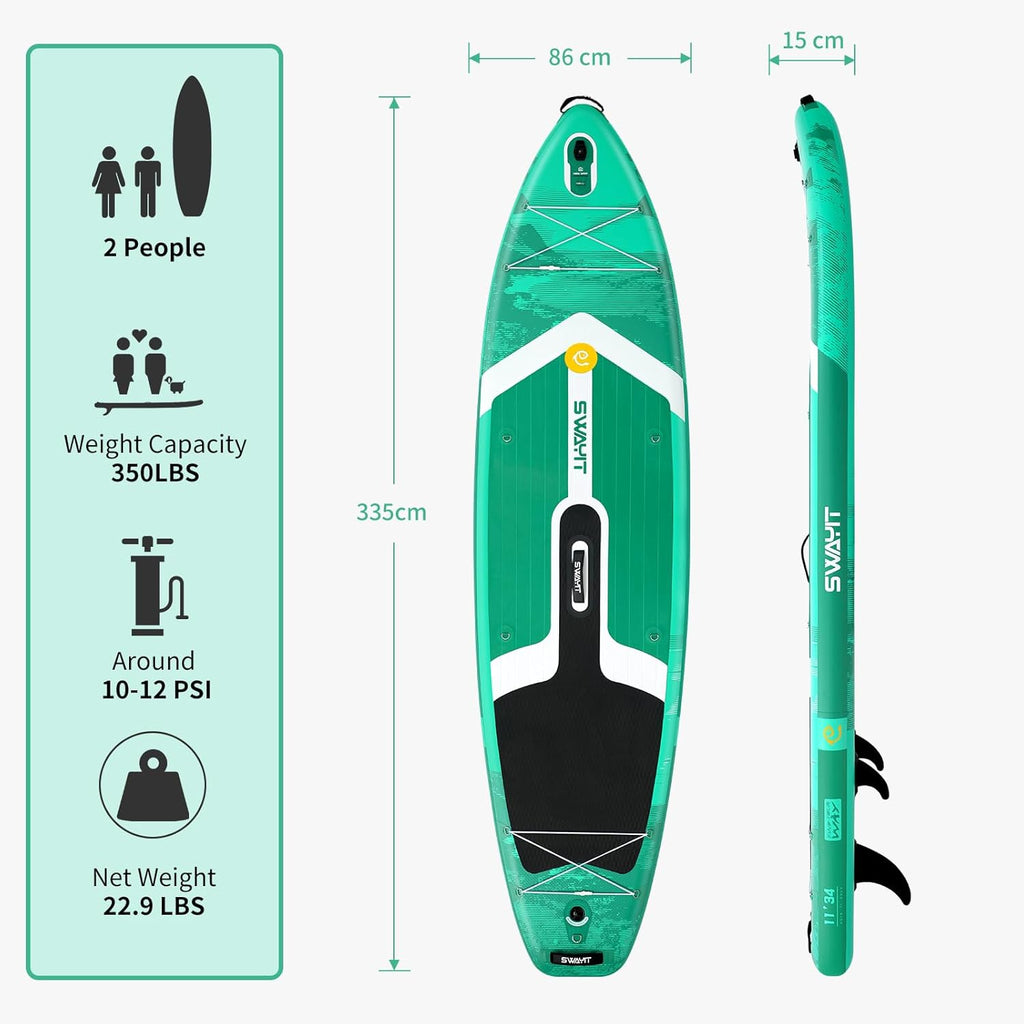 Light Green Inflatable Stand Up Paddle Board – Durable SUP with Adjustable Paddle,Dual Action Pump, Carry Bag, Ankle Leash, Non-Slip EVA Deck – All Skill Levels