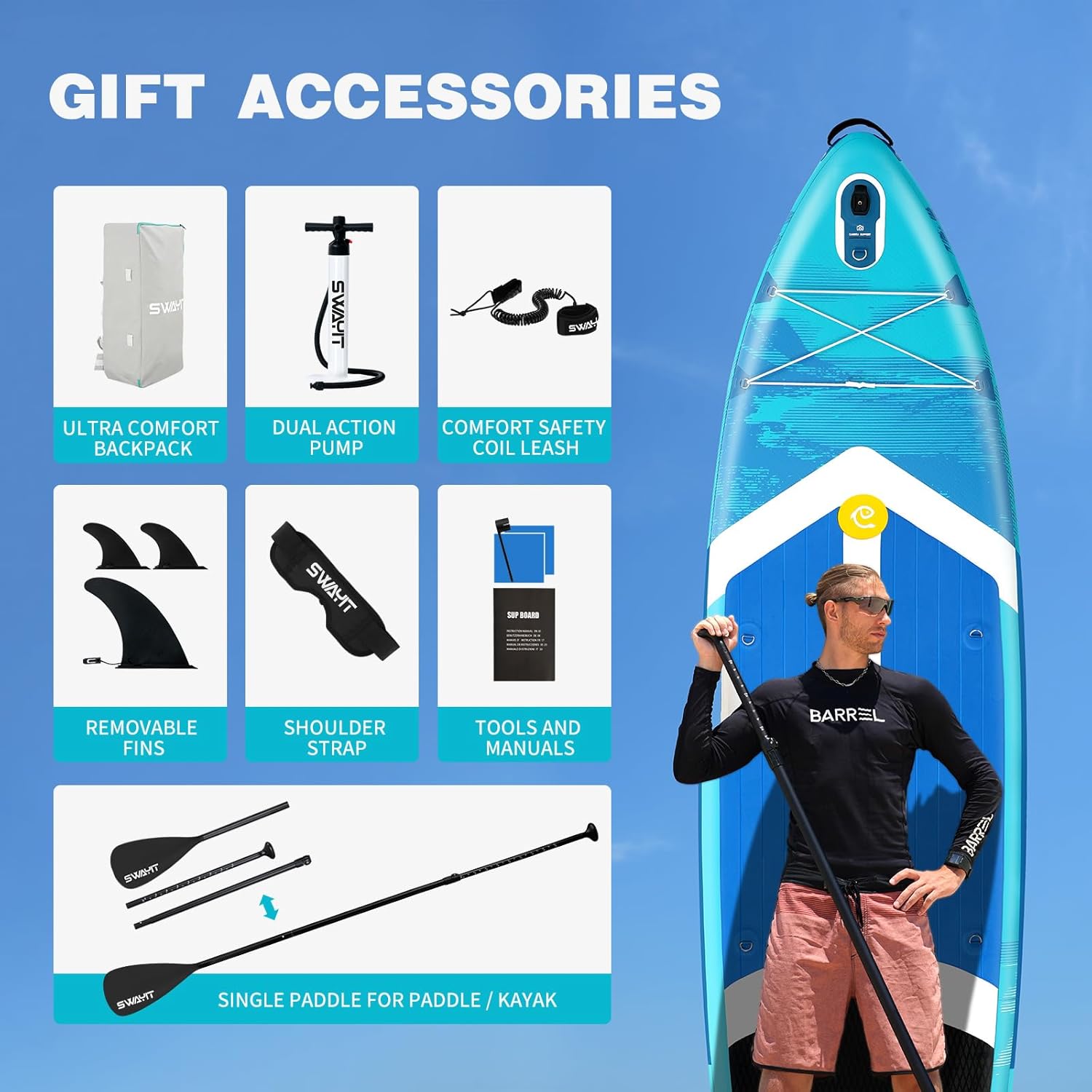 Deep Green Inflatable Stand Up Paddle Board – Durable SUP with Adjustable Paddle,Dual Action Pump, Carry Bag, Ankle Leash, Non-Slip EVA Deck – All Skill Levels