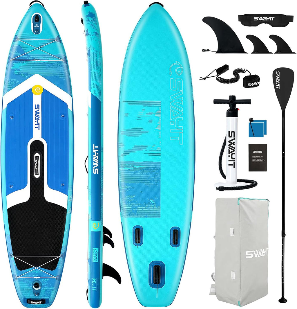 Deep Green Inflatable Stand Up Paddle Board – Durable SUP with Adjustable Paddle,Dual Action Pump, Carry Bag, Ankle Leash, Non-Slip EVA Deck – All Skill Levels