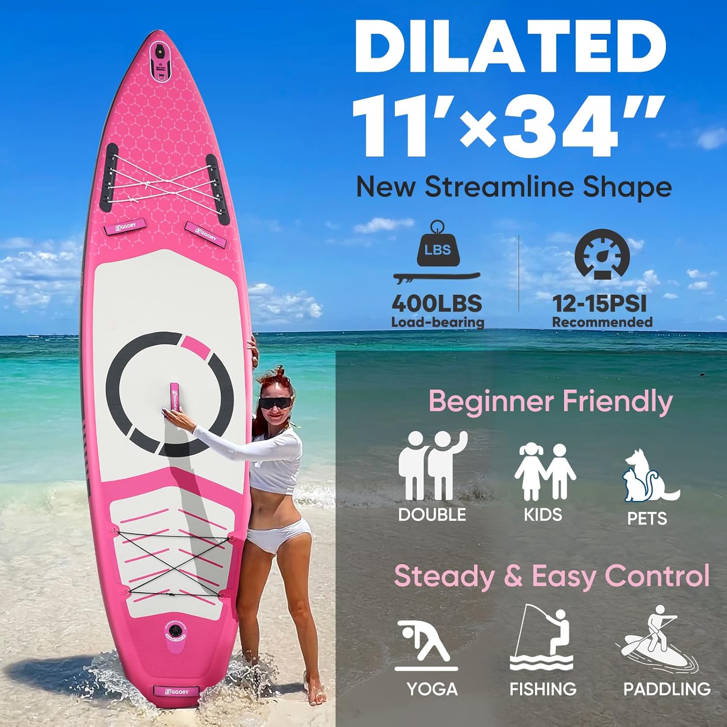 EGGORY SUP Board,Inflatable Paddle Board,Stand Up Paddle Board Set, Extra Wide SUP Board with Removable Fin, Floating Paddle, Hand Pump, Waterproof Phone Pouch,Traveling Board