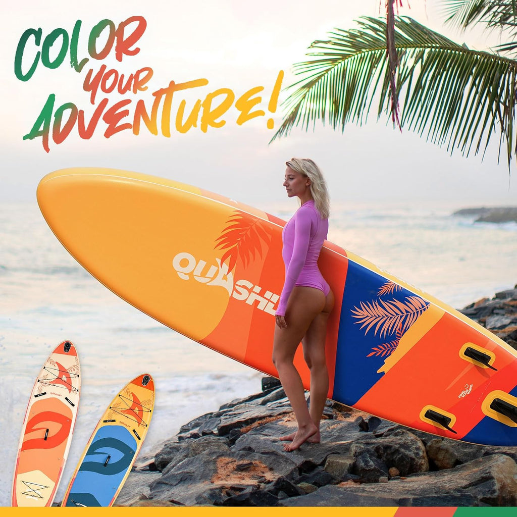 Quashley Inflatable Paddle Board 11ft×34 inch Extra Wider Stand Up Paddle Board Stable Inflatable SUP with 10L Waterproof Bag,Pump,Paddle,3 Removable Fins and Portable Backpack