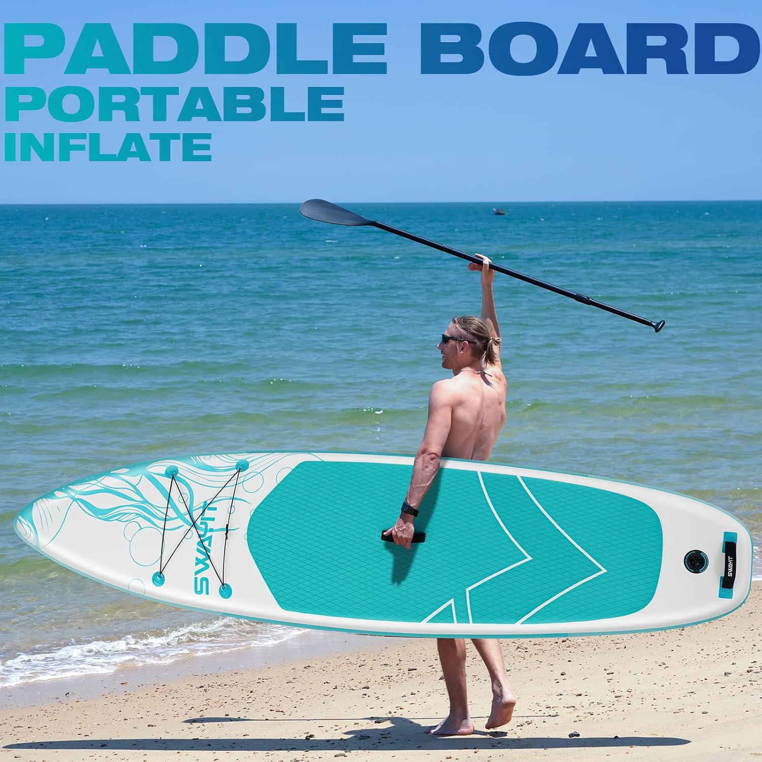 Jellyfish White Inflatable Stand Up Paddle Board – Durable SUP with Adjustable Paddle,Dual Action Pump, Carry Bag, Ankle Leash, Non-Slip EVA Deck – All Skill Levels