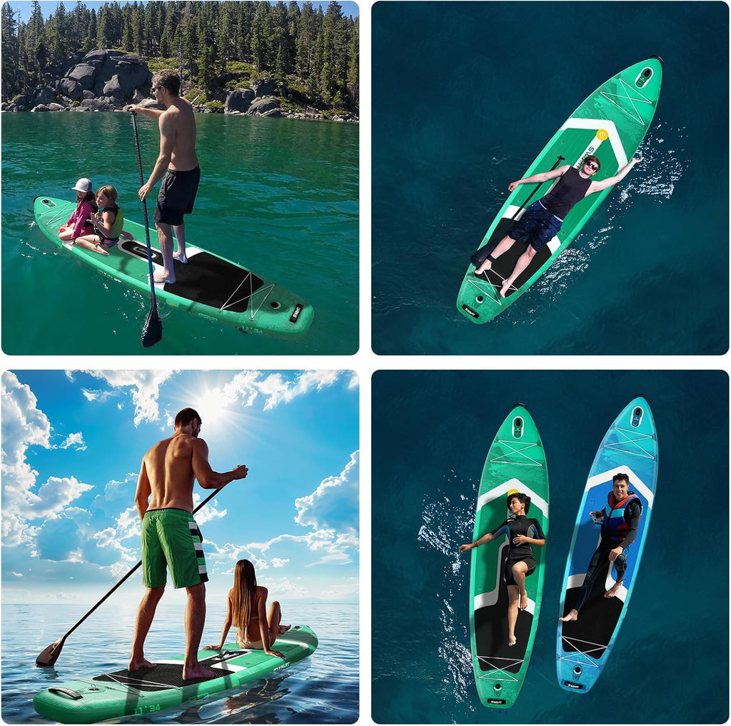 Light Green Inflatable Stand Up Paddle Board – Durable SUP with Adjustable Paddle,Dual Action Pump, Carry Bag, Ankle Leash, Non-Slip EVA Deck – All Skill Levels