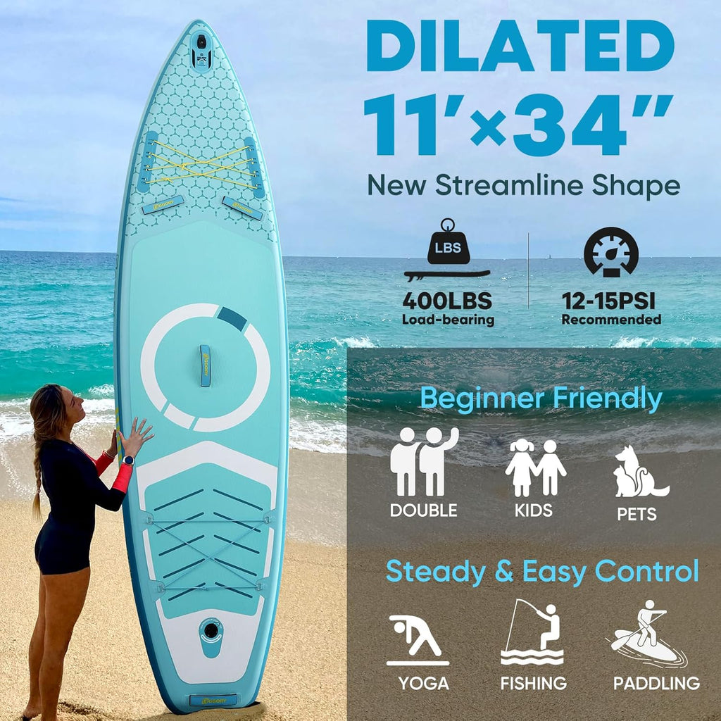 EGGORY SUP Board,Inflatable Paddle Board,Stand Up Paddle Board Set, Extra Wide SUP Board with Removable Fin, Floating Paddle, Hand Pump, Waterproof Phone Pouch,Traveling Board