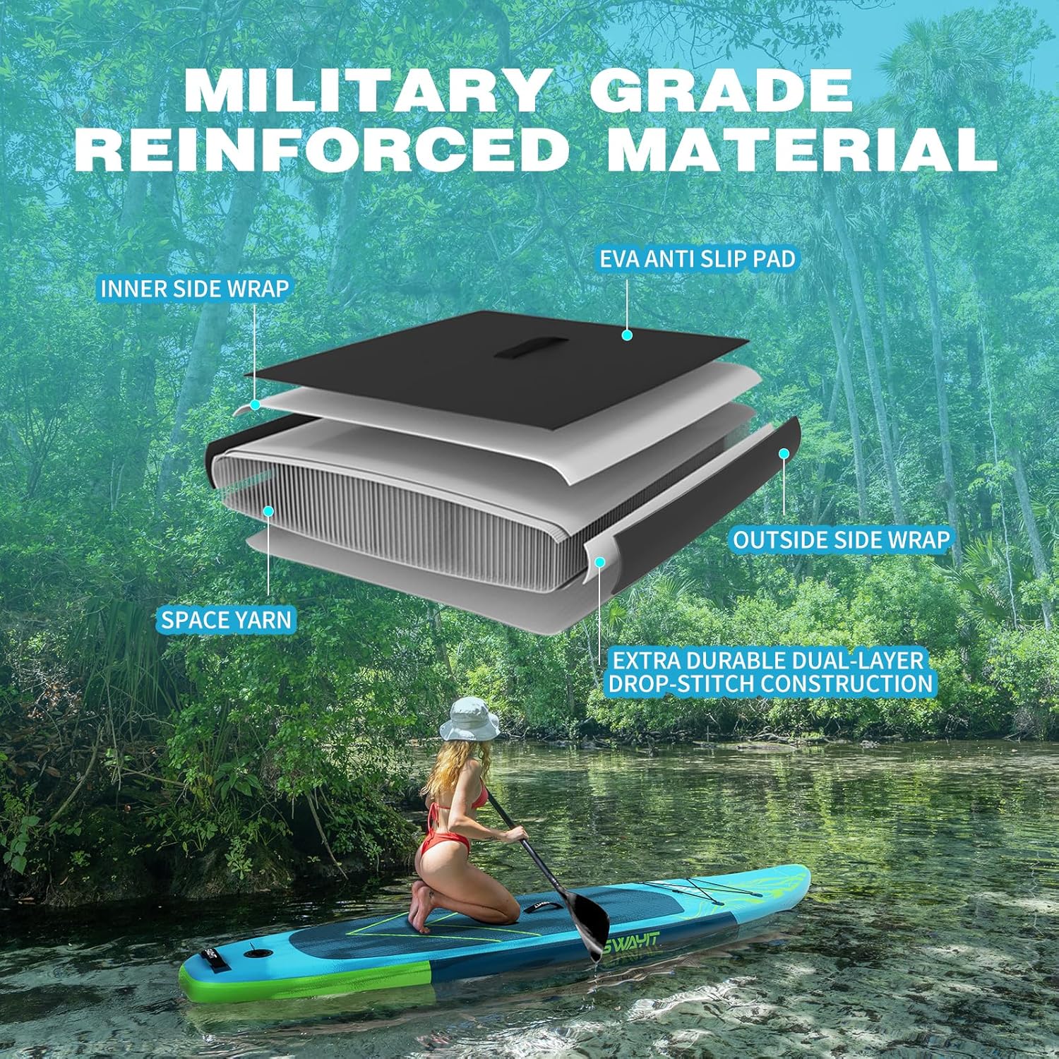 Jellyfish Yellow Inflatable Stand Up Paddle Board – Durable SUP with Adjustable Paddle,Dual Action Pump, Carry Bag, Ankle Leash, Non-Slip EVA Deck – All Skill Levels