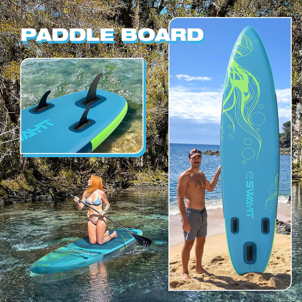 Jellyfish Yellow Inflatable Stand Up Paddle Board – Durable SUP with Adjustable Paddle,Dual Action Pump, Carry Bag, Ankle Leash, Non-Slip EVA Deck – All Skill Levels