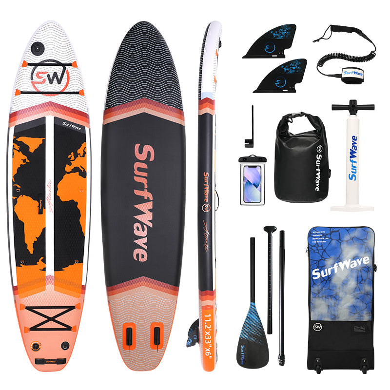 Pro Inflatable SUP Board, orange stand up paddle board 11ft All-Around inflatable stand up Paddle Board - Military-Grade for Surfing & Expedition, Includes Carbon Paddle & Pro Pump